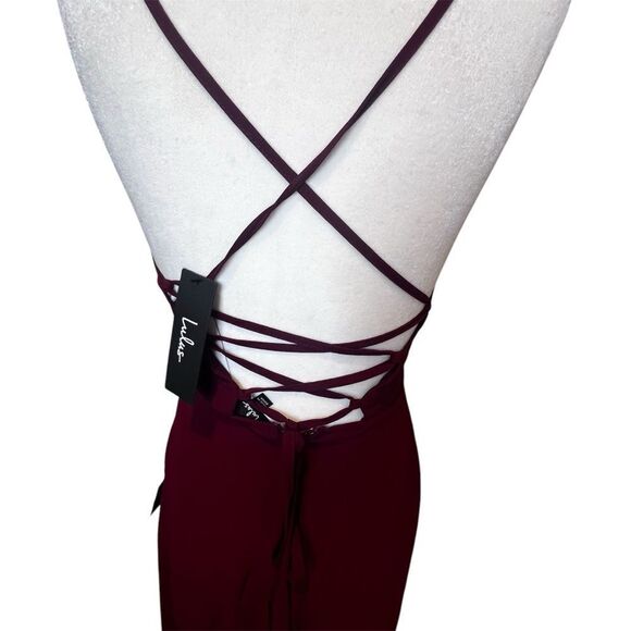 NWT LuLus Event Ready Burgundy Backless Lace-Up Maxi Dress size small - Picture 6 of 11